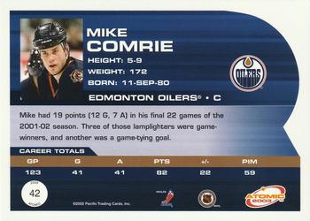 2002-03 Pacific Atomic - Hobby Parallel #42 Mike Comrie Back