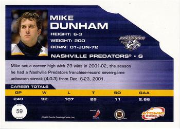2002-03 Pacific Atomic - Hobby Parallel #59 Mike Dunham Back