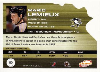2002-03 Pacific Atomic - Hobby Parallel #80 Mario Lemieux Back