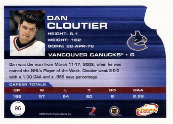 2002-03 Pacific Atomic - Hobby Parallel #96 Dan Cloutier Back