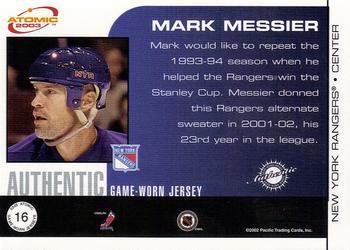 2002-03 Pacific Atomic - Authentic Game-Worn Jersey #16 Mark Messier Back