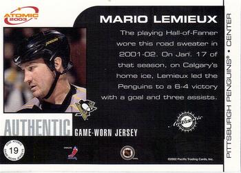 2002-03 Pacific Atomic - Authentic Game-Worn Jersey #19 Mario Lemieux Back
