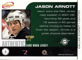 2002-03 Pacific Atomic - Authentic Game-Worn Jersey #3 Jason Arnott Back