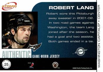 2002-03 Pacific Atomic - Authentic Game-Worn Jersey Patch Variation #25 Robert Lang Back