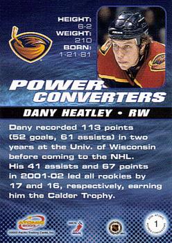 2002-03 Pacific Atomic - Power Converters #1 Dany Heatley Back