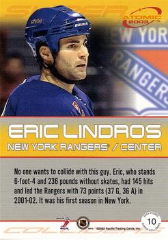 2002-03 Pacific Atomic - Super Colliders #10 Eric Lindros Back