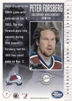 2002-03 Pacific Calder - Jerseys #7 Peter Forsberg Back