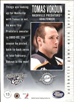 2002-03 Pacific Calder - Jerseys #13 Tomas Vokoun Back