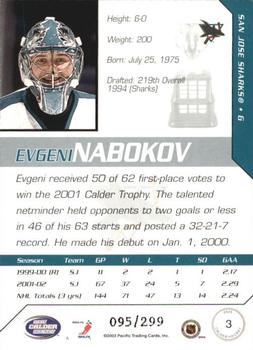2002-03 Pacific Calder - Silver #3 Evgeni Nabokov Back
