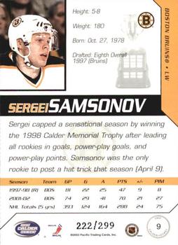 2002-03 Pacific Calder - Silver #9 Sergei Samsonov Back