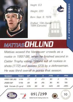 2002-03 Pacific Calder - Silver #10 Mattias Ohlund Back