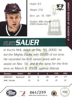 2002-03 Pacific Calder - Silver #102 Kurt Sauer Back