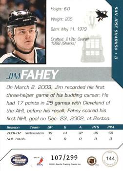 2002-03 Pacific Calder - Silver #144 Jim Fahey Back