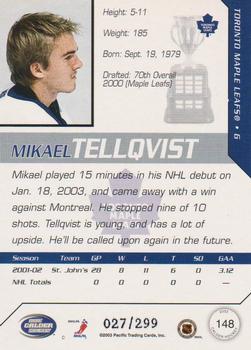2002-03 Pacific Calder - Silver #148 Mikael Tellqvist Back