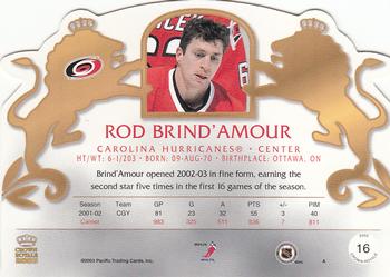 2002-03 Pacific Crown Royale - Retail (Silver) #16 Rod Brind'Amour Back