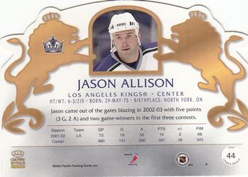 2002-03 Pacific Crown Royale - Retail (Silver) #44 Jason Allison Back