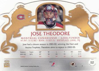 2002-03 Pacific Crown Royale - Retail (Silver) #52 Jose Theodore Back