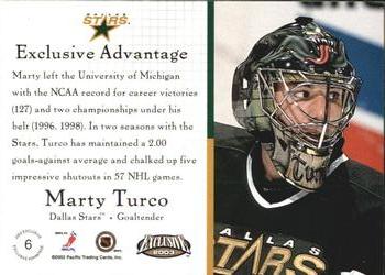 2002-03 Pacific Exclusive - Advantage #6 Marty Turco Back