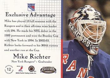 2002-03 Pacific Exclusive - Advantage #12 Mike Richter Back