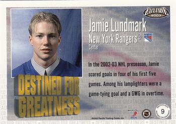 2002-03 Pacific Exclusive - Destined #9 Jamie Lundmark Back