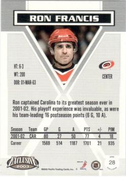 2002-03 Pacific Exclusive - Gold #28 Ron Francis Back