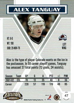 2002-03 Pacific Exclusive - Gold #47 Alex Tanguay Back