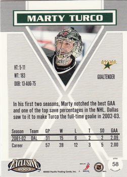 2002-03 Pacific Exclusive - Gold #58 Marty Turco Back
