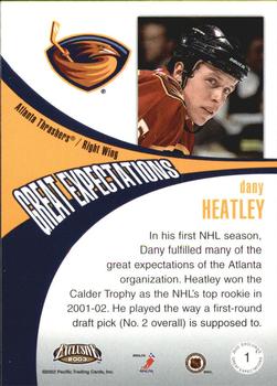 2002-03 Pacific Exclusive - Great Expectations #1 Dany Heatley Back
