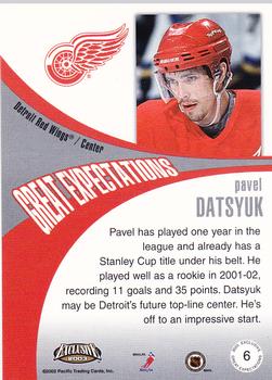 2002-03 Pacific Exclusive - Great Expectations #6 Pavel Datsyuk Back
