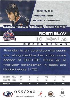2002-03 Pacific Heads Up - Blue #35 Rostislav Klesla Back