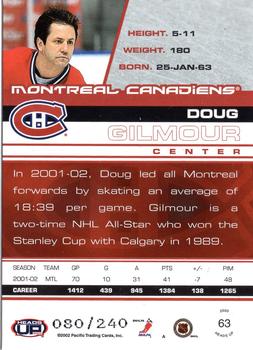 2002-03 Pacific Heads Up - Blue #63 Doug Gilmour Back