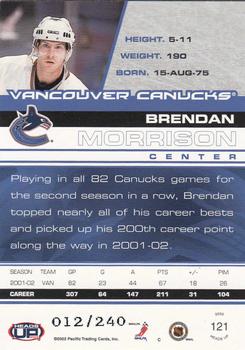 2002-03 Pacific Heads Up - Blue #121 Brendan Morrison Back