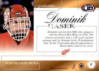 2002-03 Pacific Heads Up - Postseason Picks #6 Dominik Hasek Back