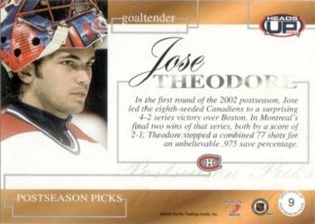 2002-03 Pacific Heads Up - Postseason Picks #9 Jose Theodore Back