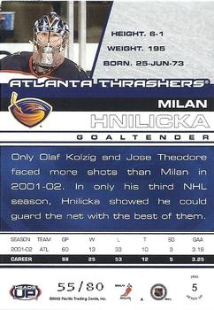2002-03 Pacific Heads Up - Red #5 Milan Hnilicka Back
