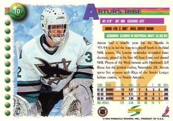 1994-95 Score #10 Arturs Irbe Back