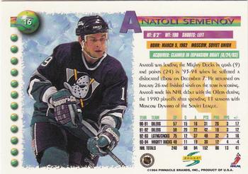 1994-95 Score #16 Anatoli Semenov Back