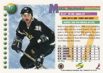 1994-95 Score #17 Mike McPhee Back