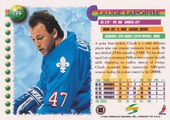 1994-95 Score #194 Claude Lapointe Back