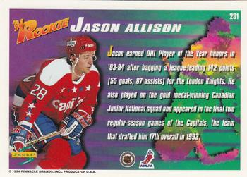 1994-95 Score #231 Jason Allison Back