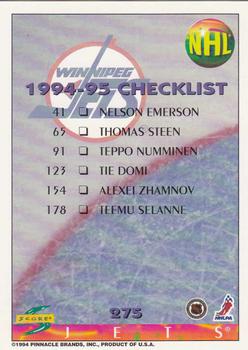 1994-95 Score #275 Checklist Back