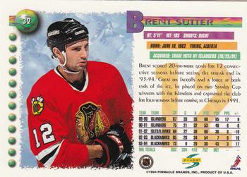 1994-95 Score #32 Brent Sutter Back