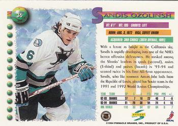 1994-95 Score #36 Sandis Ozolinsh Back