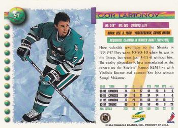 1994-95 Score #61 Igor Larionov Back