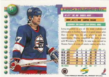 1994-95 Score #91 Teppo Numminen Back