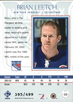 2002-03 Pacific Private Stock Reserve - Blue #68 Brian Leetch Back