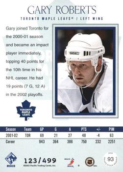 2002-03 Pacific Private Stock Reserve - Blue #93 Gary Roberts Back