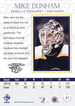 2002-03 Pacific Private Stock Reserve - Retail #57 Mike Dunham Back