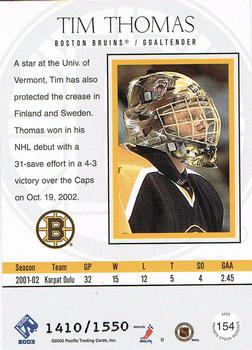 2002-03 Pacific Private Stock Reserve - Retail #154 Tim Thomas Back