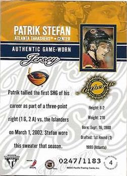 2002-03 Pacific Private Stock Titanium - Jerseys #4 Patrik Stefan Back